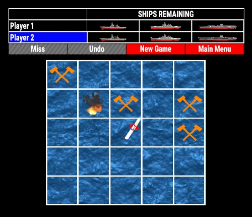A projected Battleship strategy game screen for axe throwing