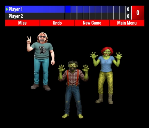 A projected Zombie Hunter axe throwing game screen