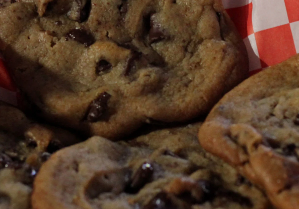 A basket of chocolate chip cookies at Nitro Cafe
