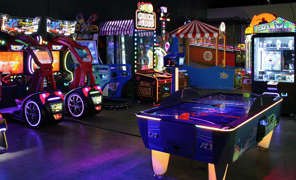 Air hockey table and arcade games at Nitro City Racing